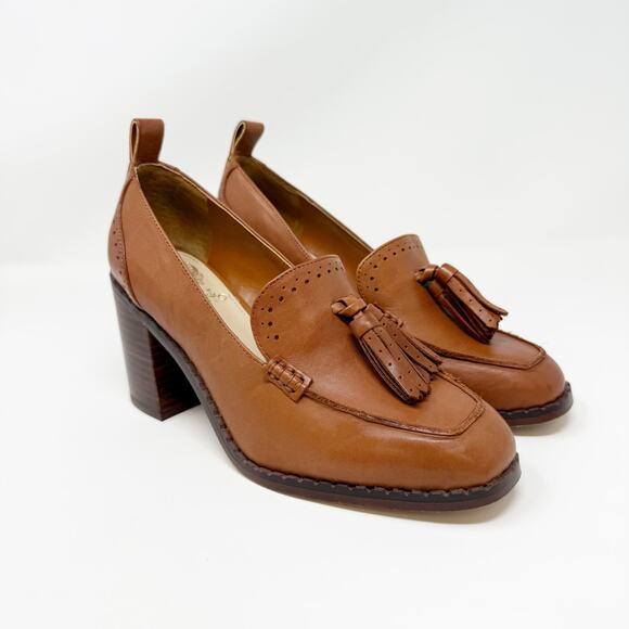 Vince Camuto Shoes - Vince Camuto Caiana Brown Leather Stacked Heel Loafers Women's 6 1/2